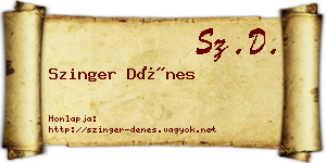 Szinger Dénes névjegykártya